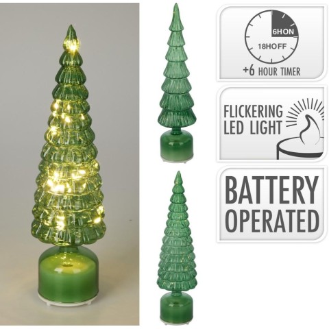 ALBERO VETRO LED 40CM VERDE 2A